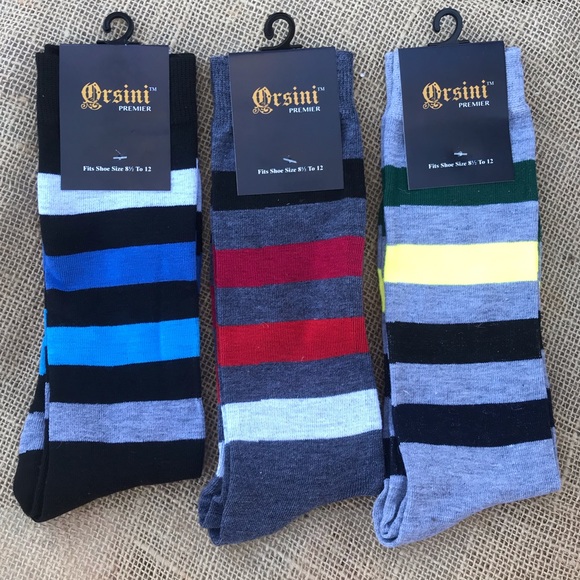 (3) Pairs Men’s Striped Dress Socks - Picture 2 of 2